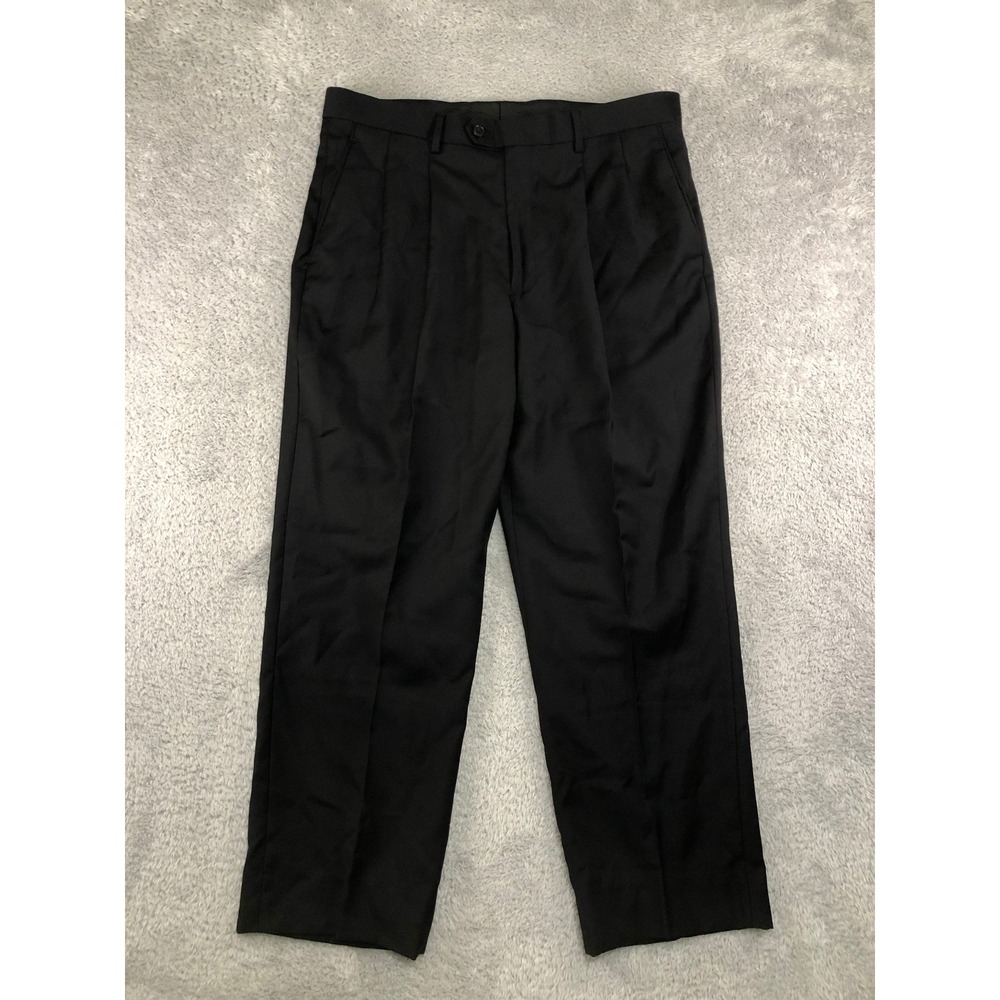 Paul Fredrick Pants Men 37x28 Black 100% Wool Classic Fit Pleated Dress